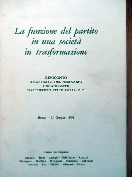 La funzione del partito in una società in trasformazione - copertina