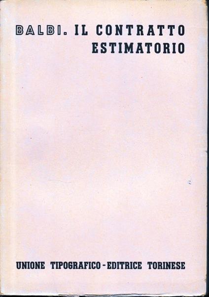 Il contratto estimatorio - Giovanni Balbi - copertina