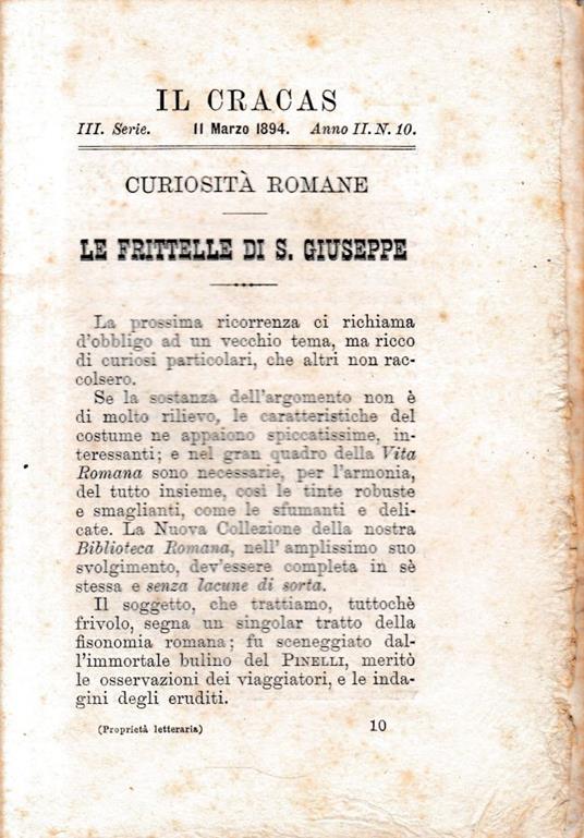 Il Cracas. Diario di Roma. Vol. 1. III serie, 11 Marzo 1894, anno II, n. 10 - copertina