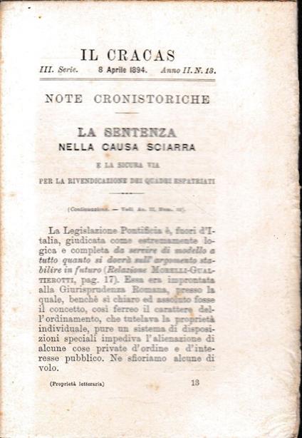 Il Cracas. Diario di Roma. Vol. 2. III serie, 8 Aprile 1894, anno II, n. 13 - copertina