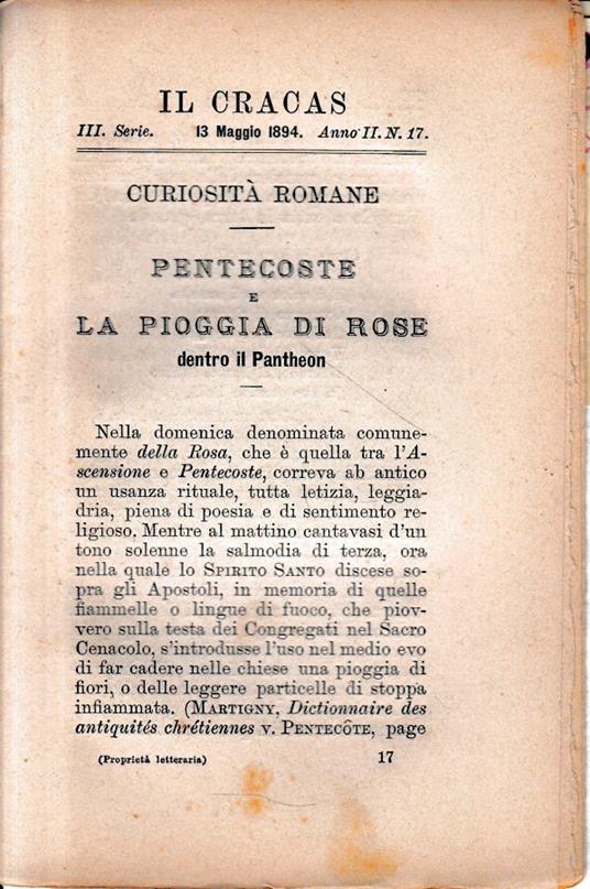 Il Cracas. Diario di Roma. Vol. 2. III serie, 13 Maggio 1894, anno II, n. 17 - copertina