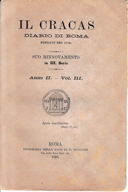 Il Cracas. Diario di Roma. Vol. 3. III serie, 8 Luglio 1894, anno II, n. 24 - copertina