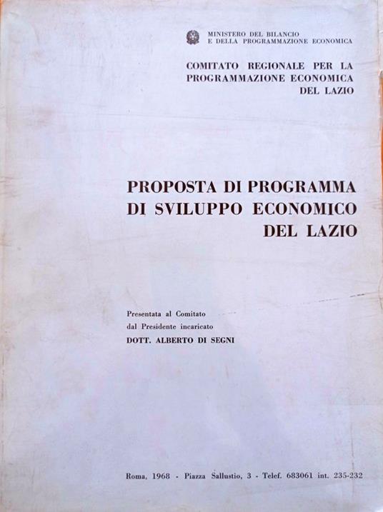 Proposta di programma di sviluppo economico del Lazio - Alberto Di Segni - copertina