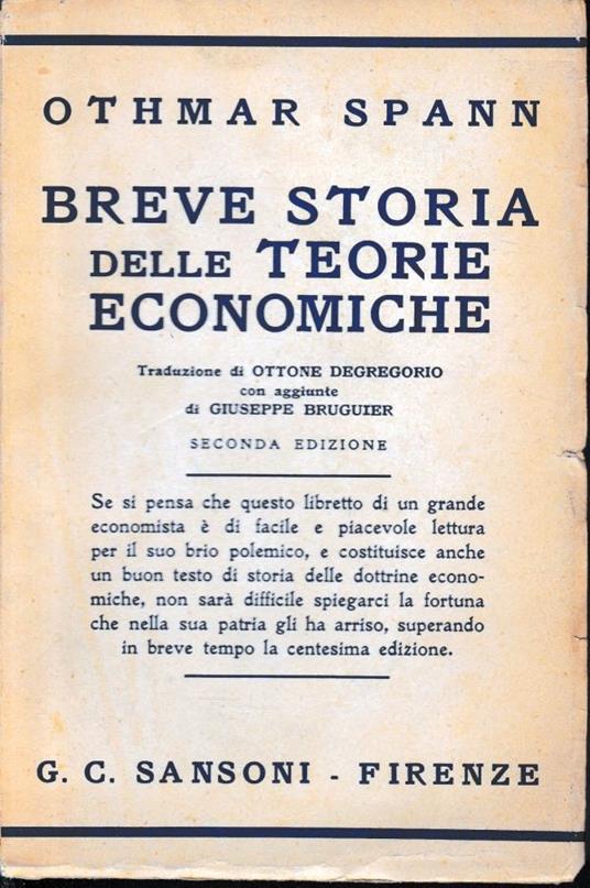 Breve storia delle teorie economiche - Othmar Spann - copertina
