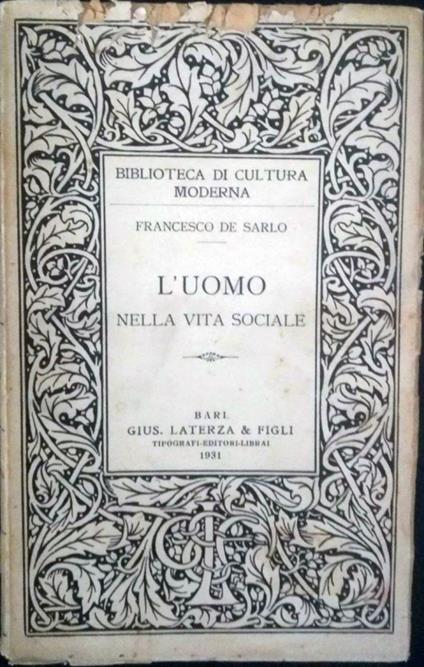 L' uomo nella vita sociale - Francesco De Sarlo - copertina