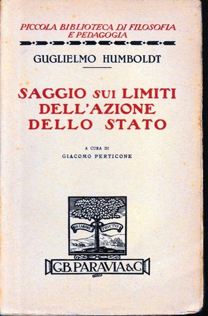 Saggio sui limiti dell'azione dello Stato - Giacomo Perticone - copertina