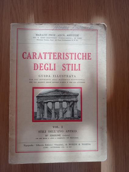 Caratteristiche degli stili Vol. I - copertina