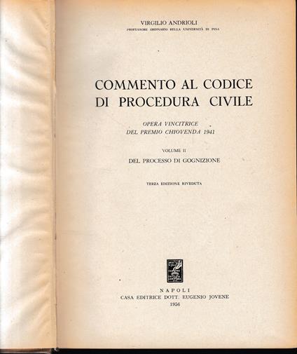 Commento al codice di procedura civile, vol. 2°: il processo di cognizione - Virgilio Andrioli - copertina