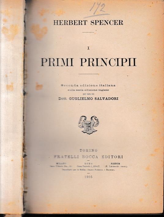 I primi principii - Herbert Spencer - copertina