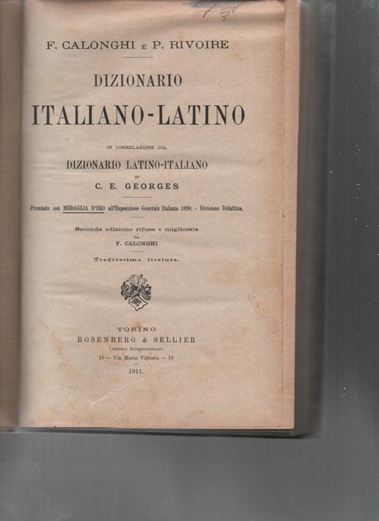 Dizionario Italiano-latino - Libro Usato - Rosenberg & Sellier - | IBS