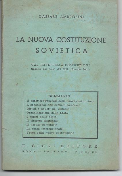 La Nuova Costituzione Sovietica - Gaspare Ambrosini - copertina