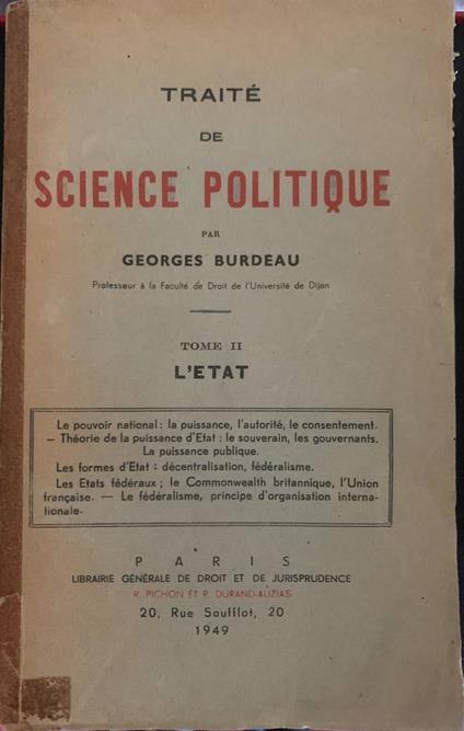 Traité de science politique. Tome II: l'etat - Georges Burdeau - copertina