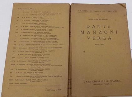 Dante Manzoni Verga - Attilio Momigliano - copertina