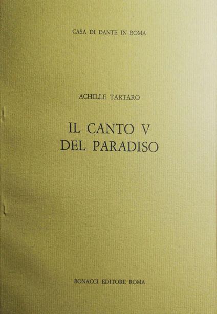 Il canto V del Paradiso - Achille Tartaro - copertina