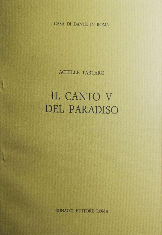 Il canto V del Paradiso - Achille Tartaro - copertina