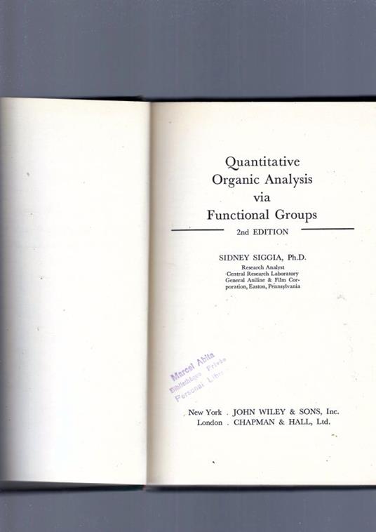 Quantitative Organic Analysis Via Functional Groups - copertina