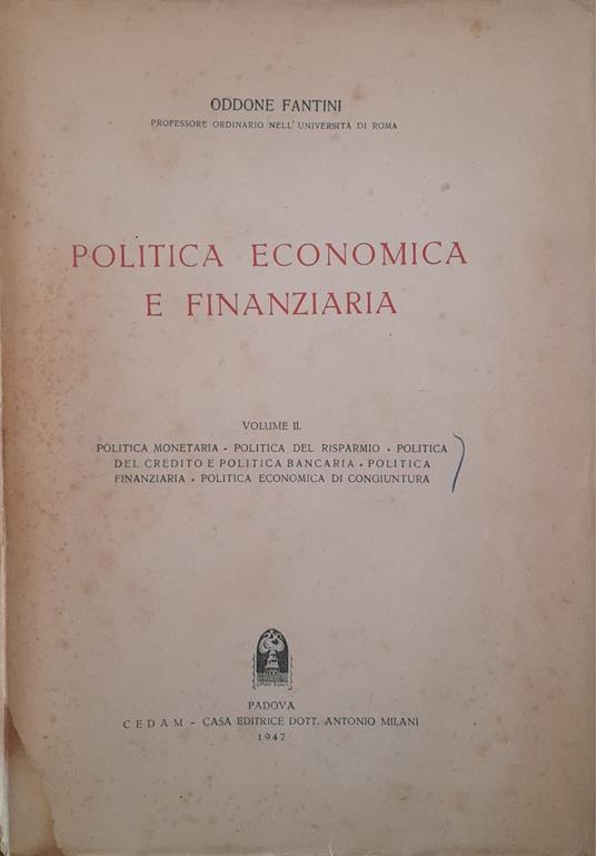 Politica economica e finanziaria - Oddone Fantini - copertina