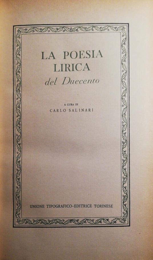 La poesia e la lirica del duecento - Carlo Salinari - copertina