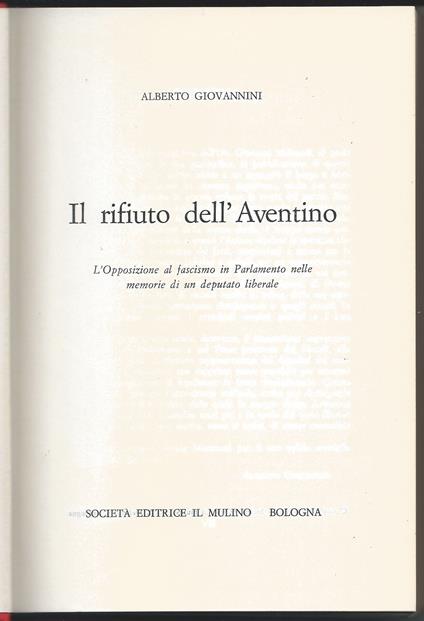 Il rifiuto dell'Aventino - Alberto Giovannini - copertina