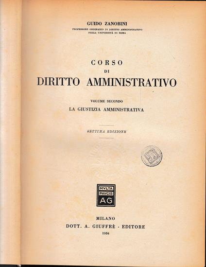 Corso di Diritto Amministrativo, vol. 2° - Guido Zanobini - copertina