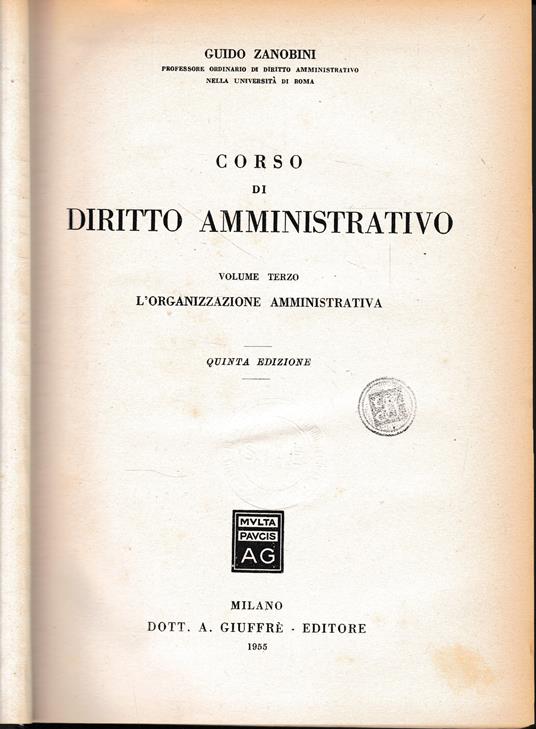 Corso di Diritto Amministrativo, vol. 3° - Guido Zanobini - copertina