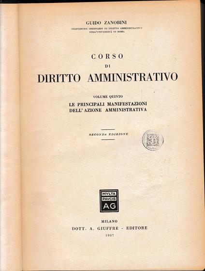 Corso di Diritto Amministrativo, vol. 5° - Guido Zanobini - copertina