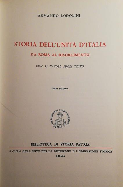 Storia dell'unità d'Italia da Roma al Risorgimento - Armando Lodolini - copertina