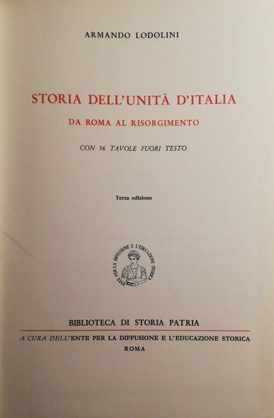 Storia dell'unità d'Italia da Roma al Risorgimento - Armando Lodolini - copertina