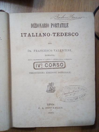 Dizionario portatile italiano - tedesco - Francesco Valentini - copertina