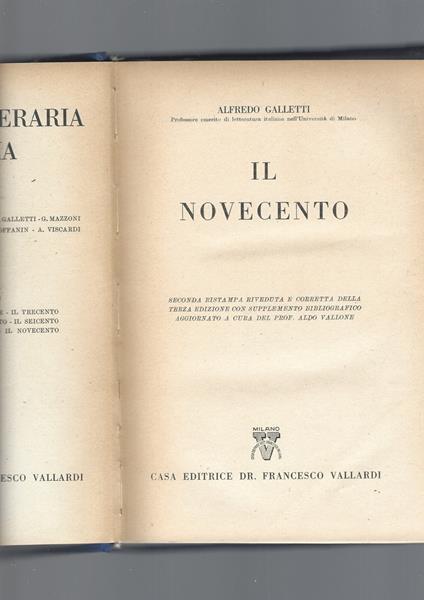 Storia Letteraria D' Italia: Il Novecento - Alfredo Galletti - copertina