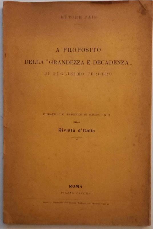 A proposito della "grandezza e decadenza" - Ettore Pais - copertina