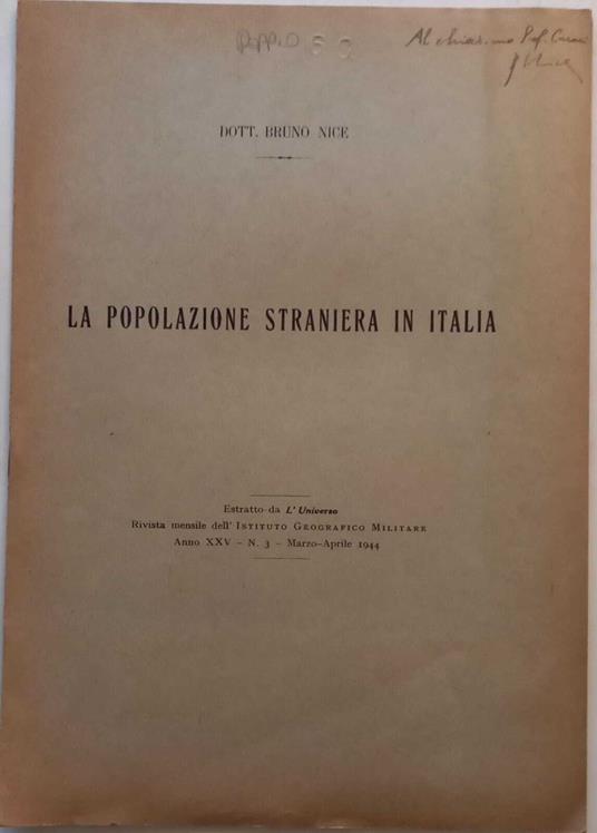 La popolazione straniera in Italia - Bruno Nice - copertina