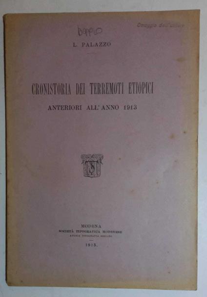 Cronistoria dei terremoti Etiopici anteriori all'anno 1913 - L. Palazzo - copertina