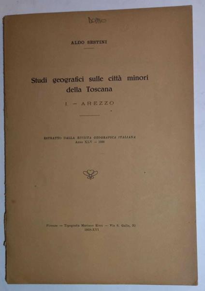 Studi geografici sulle città minori della Toscana - Aldo Sestini - copertina