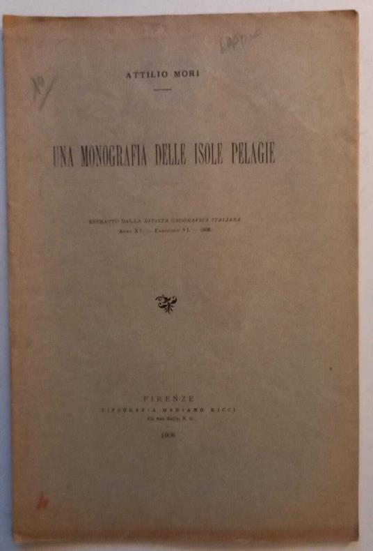 Una monografia delle isole Pelagie - Attilio Mori - copertina