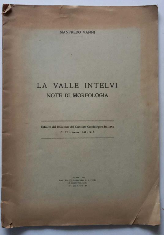 La Valle Intelvi, note di morfologia - Manfredo Vanni - copertina