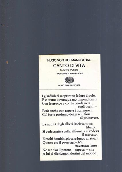 Canto Di Vita E Altre Poesie - Hugo von Hofmannsthal - copertina