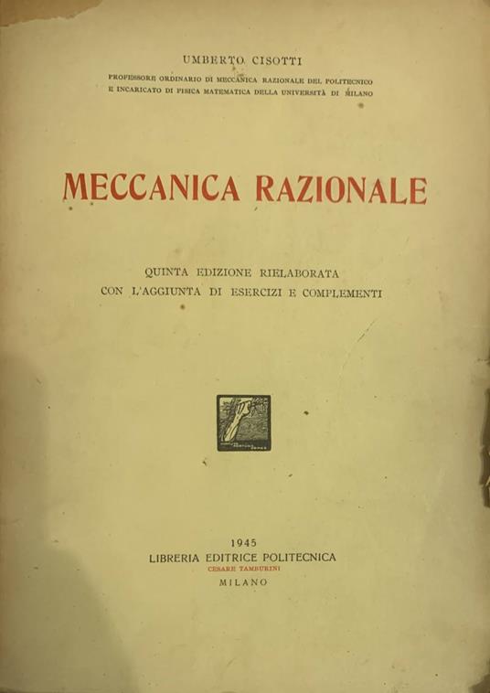 Meccanica razionale - Umberto Diotti - copertina