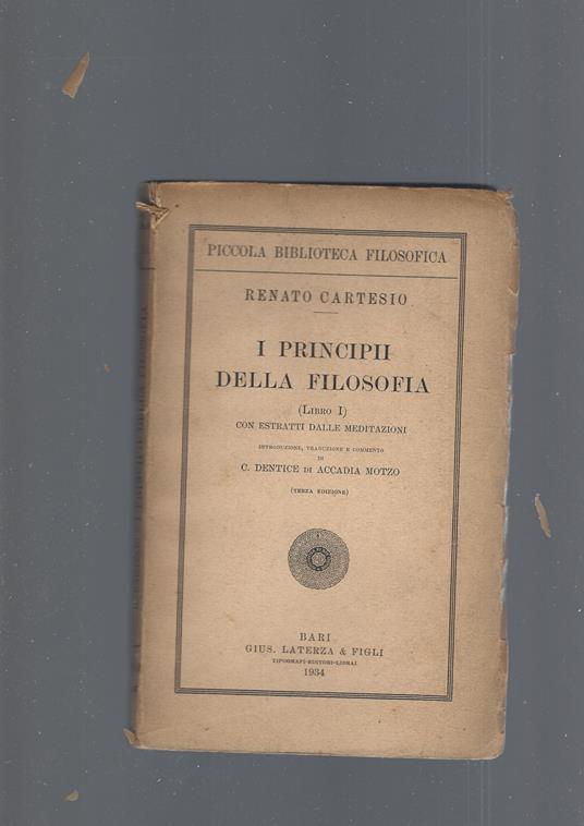 PRINCIPII DELLA FILOSOFIA, libro I - Renato Cartesio - copertina