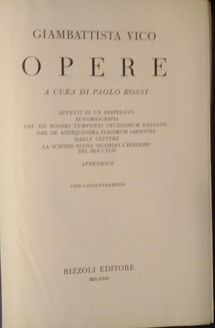 Opere - Giambattista Vico - copertina