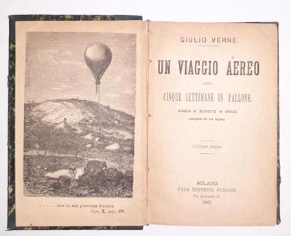 Un viaggio aereo ossia cinque settimane in pallone. Viaggio di scoperte in Africa. Volume primo, secondo - Jules Verne - copertina