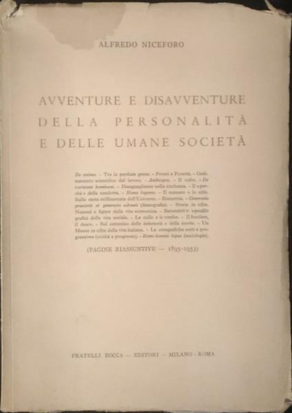 Avventure e disavventure della personalità e delle umane società - Alfredo Niceforo - copertina