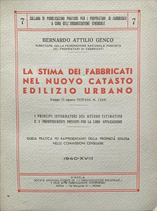 La stima dei fabbricati nel nuovo catasto edilizio urbano - copertina