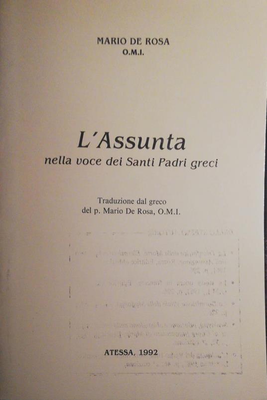 L' Assunta nella voce dei Santi Padri greci - Mario De Rosa - copertina