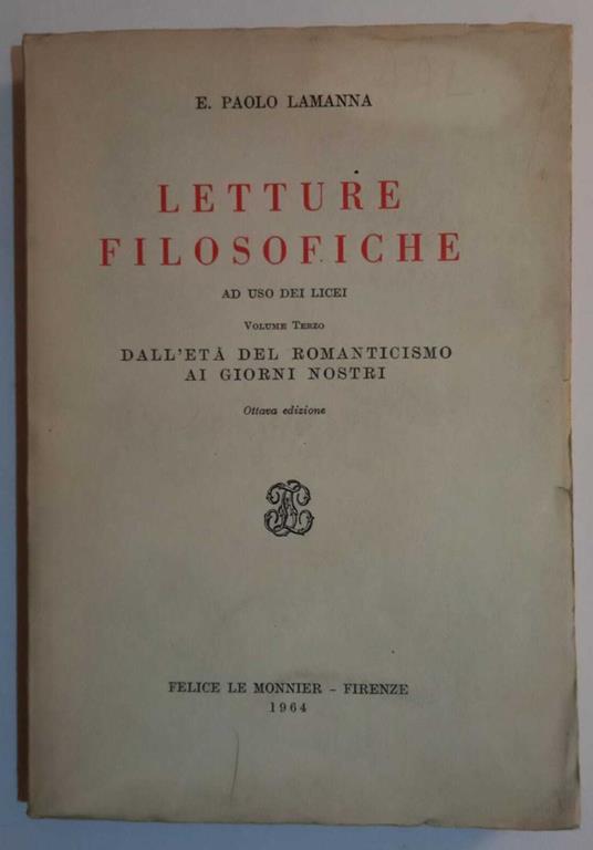 Letture filosofiche. Volume terzo - E. Paolo Lamanna - copertina