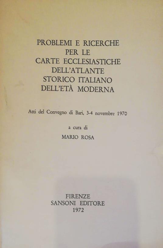 Problemi e ricerche per le carte ecclesiastiche - Mario Rosa - copertina