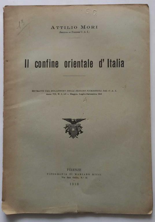 Il confine orientale d'Italia. (Estratto) - Attilio Mori - copertina