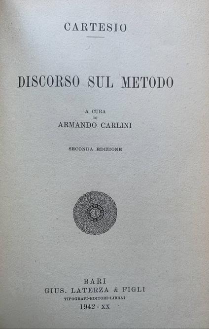 Discorso sul metodo - Renato Cartesio - copertina