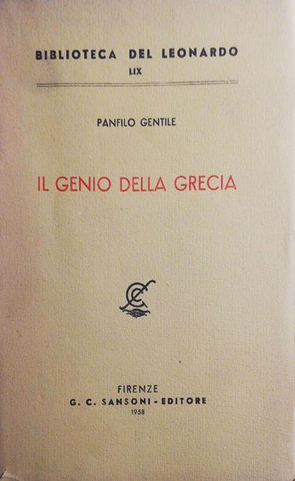 Il genio della Grecia - Panfilo Gentile - copertina