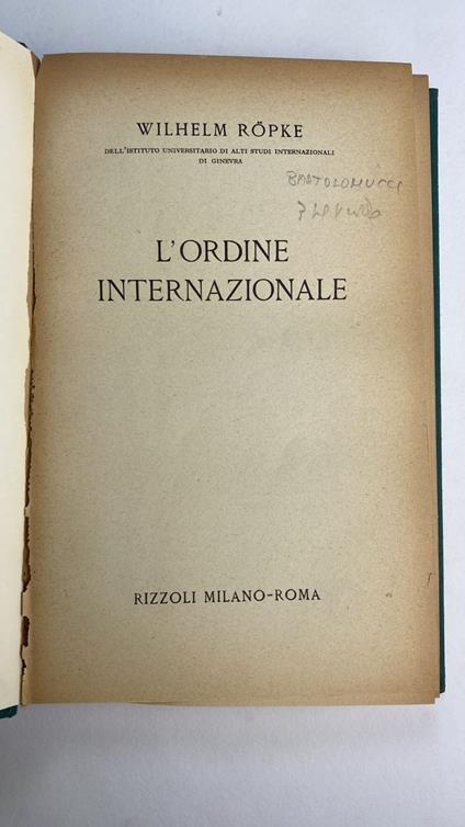 L' ordine internazionale - Wilhelm Röpke - copertina